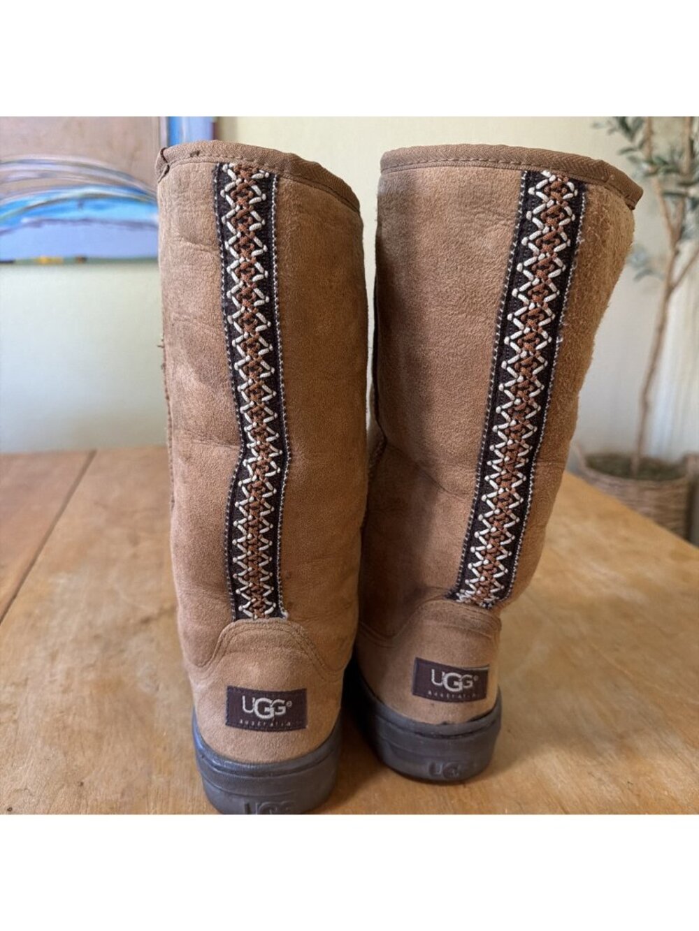 UGG Australia Ultra Tall Women's Braid Suede Sheepskin Chestnut Sz W6 5245 Boots